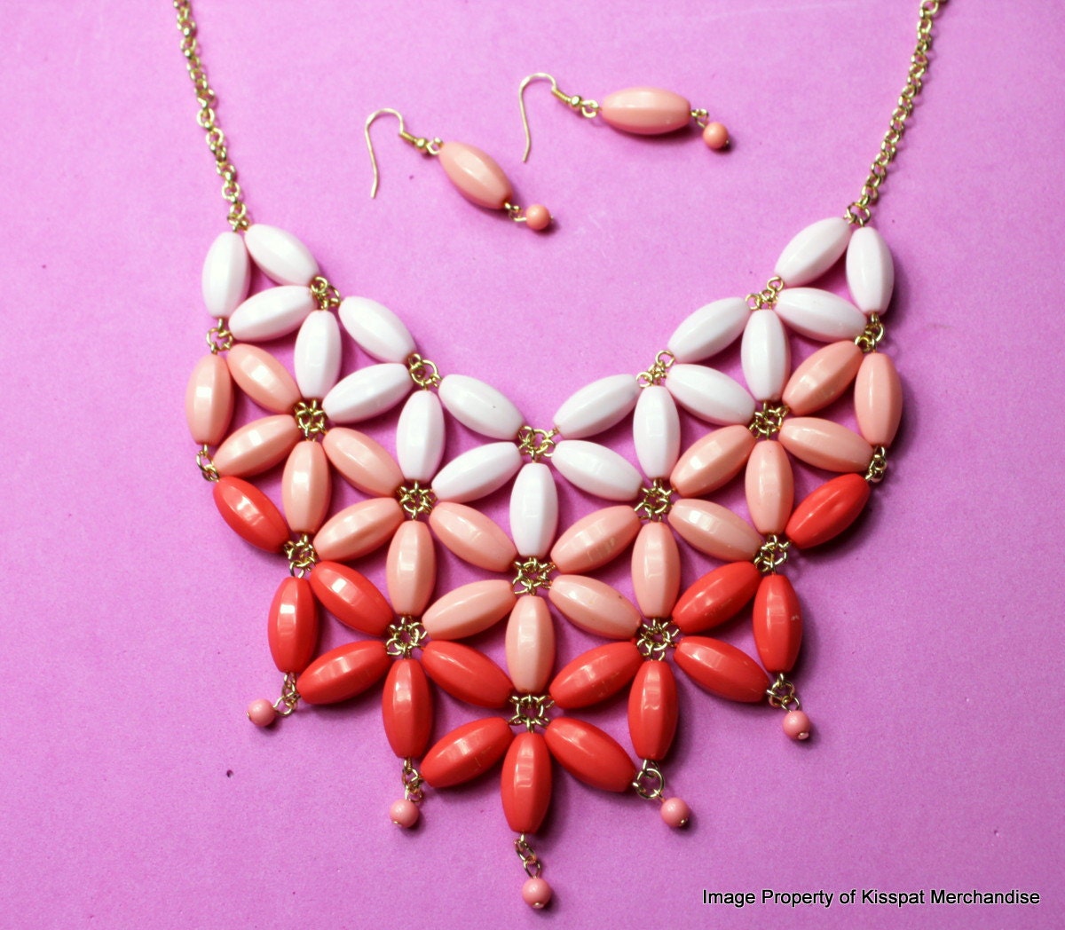 Ombre Pink Statement Necklace, Floral Collar Shape Necklace,J.Crew Inspired Bib Necklace, FREE earrings attached