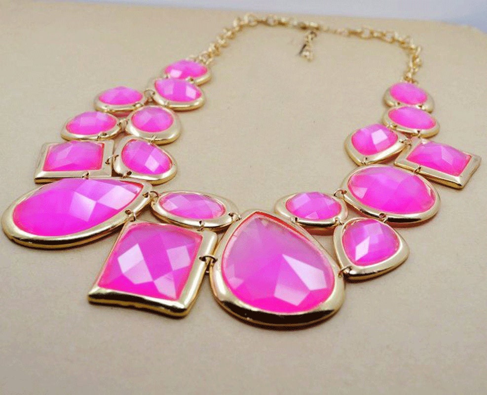 Pink Statement Necklace, Monet Inspired Bib Necklace, Bridesmaids Gifts, Wedding Gift, Chunky Necklace Jewelry