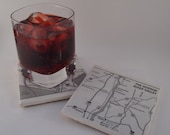 1990 Hudson River Valley New York Handmade Vintage Map Coasters - Ceramic Tile Coasters Set of 2 - Repurposed 1990s Guidebook OOAK Coasters