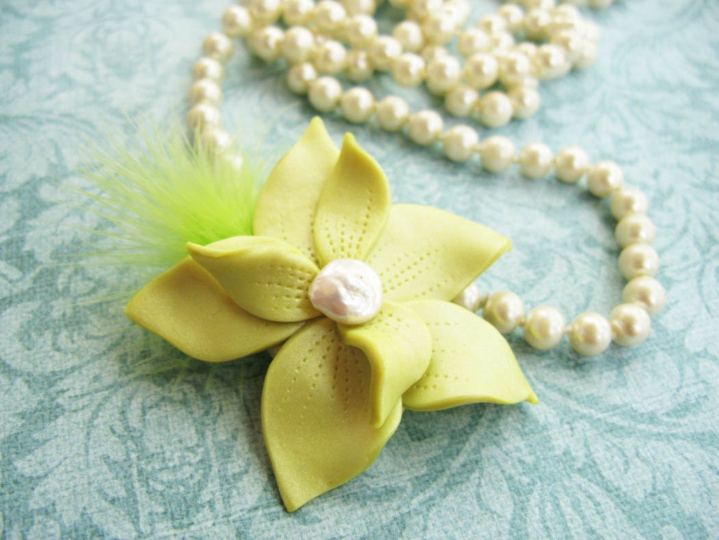 Polymer Clay Flower and Freshwater pearl Brooch - Accessorize Anything -  Beautifully Packaged