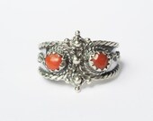 Vintage silver ring, real red coral ring, sterling silver ring, coral, Berber ring, Tuareg Jewelry, Tribal ring, Gothic ring, jewellery,