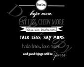 Inspirational Quote Print Wall Art- Hate less Love More Sweedish Proverb black & white FREE SHIPPING