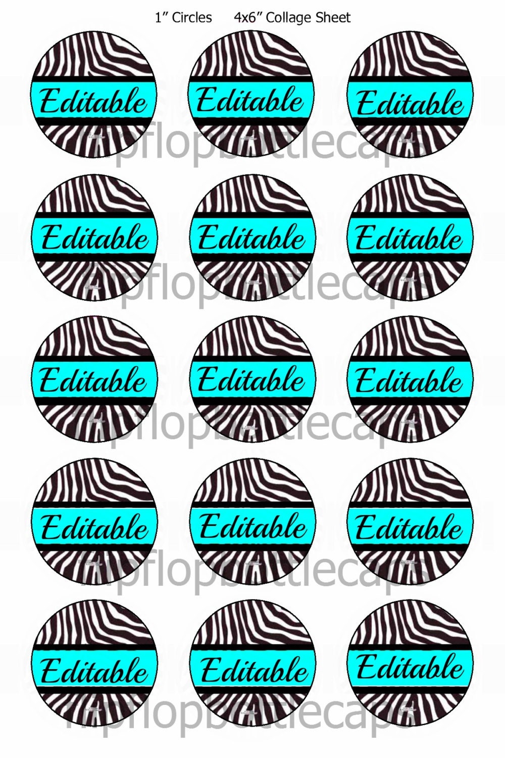 FFB113 2 Editable aqua zebra digital bottle cap images, INSTANT DOWNLOAD, 1" bottle cap images, editable bottlecap image, blue zebra