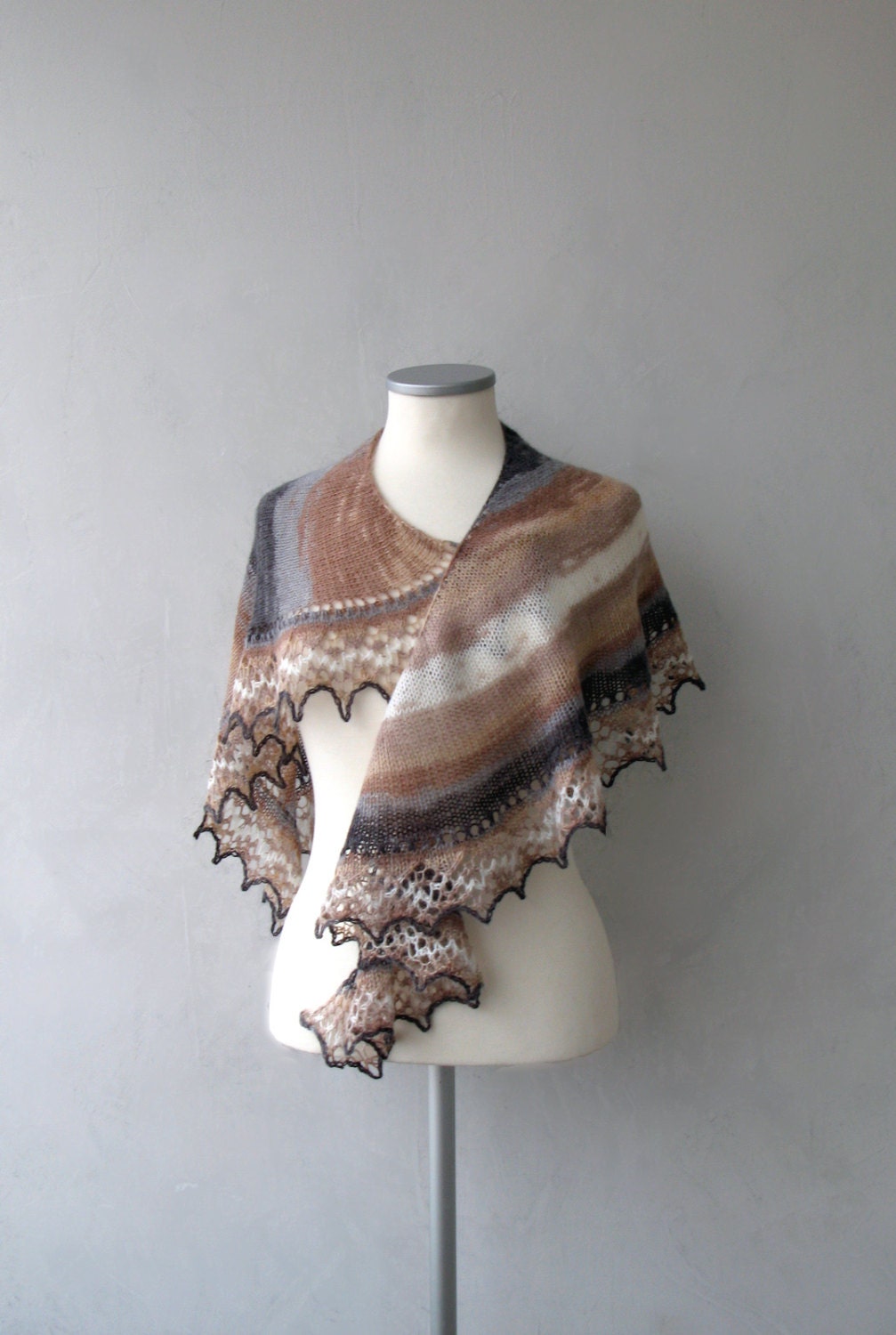 SALE Hand knitted lace scarf in in brown shades