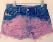 Dip Dyed Denim Shorts Mid Waisted Tie Dye Jean Shorts Hipster Tumblr