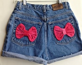 High Waisted Bow Shorts Pink Red Bow Jean Shorts Hipter Tumblr