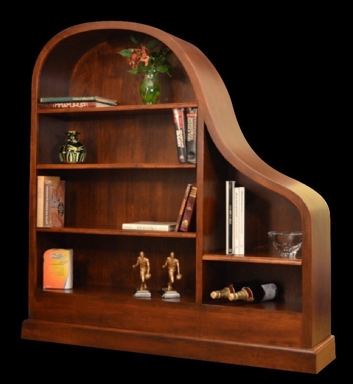 Baby Grand Piano Bookcases in     Cherry, Honduras Crotch Mahogany, Linen White Lacquer, Black Lacquer with Ebony Trim