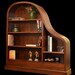 Baby Grand Piano Bookcases in     Cherry, Honduras Crotch Mahogany, Linen White Lacquer, Black Lacquer with Ebony Trim