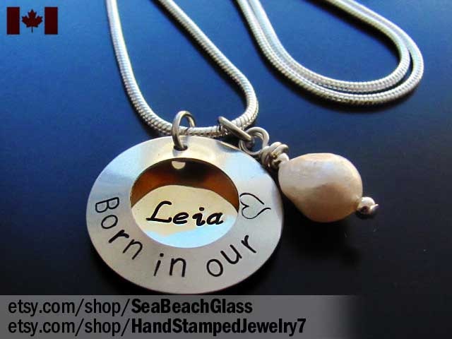 Adoption Jewelry. Handstamped. Adoption.  Adoption Necklace. New Baby. Gift. Hand Stamped. Pearl. Custom. STERLING Silver Chain.
