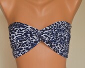 Blue animal print leopard spandex twisted lycra bandeau strappless bra bandeau bikini swimwear bikini top girly accessories