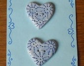 CHARITY SELL  Set of 4 gorgeous handmade pale blue designer ceramic heart buttons