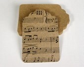 24 Craft Paper Hand Punched Tags With Black Sheet Music Pattern
