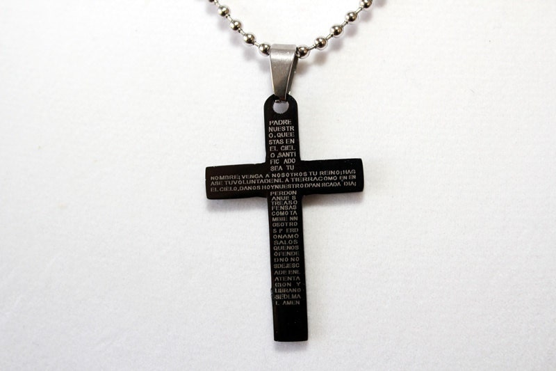 Mens Black Stainless Steel Cross Pendant on a Stainless Steel Chain