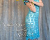 The exclusive lace dress "Turquoise",  bruge lace, handmade crochet art.