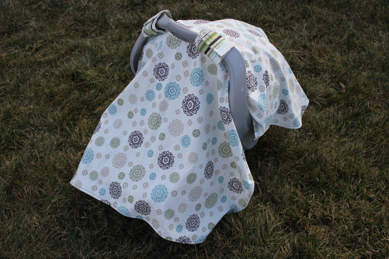 Car Seat Canopy - Aqua Damask Medallion