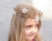 Woodland Queen Crown, Flower Girl Crown, White Gold Floral Crown, Flower Girl Halo, Flower girl tiara, Wedding headpiece