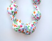 Fabric Beaded Necklace Delicate Floral Pattern - Ready-To-Ship