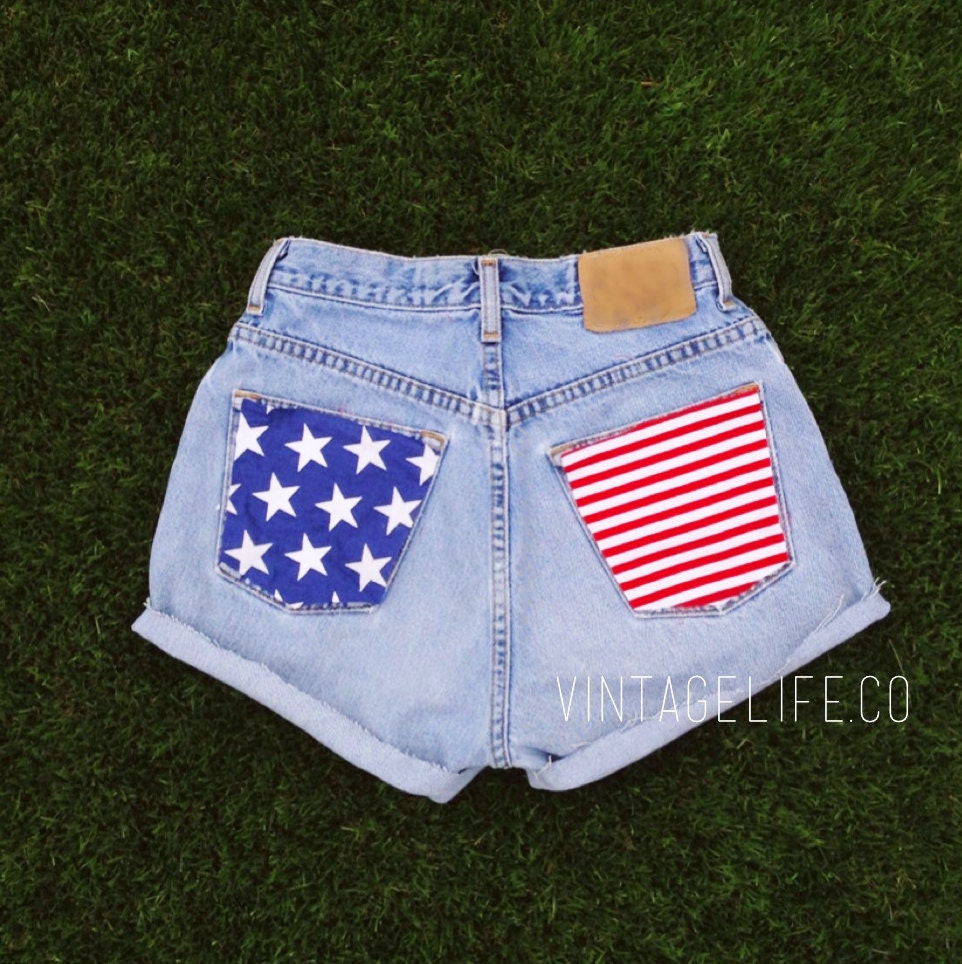 Vintage High Waisted American Flag Jean Shorts