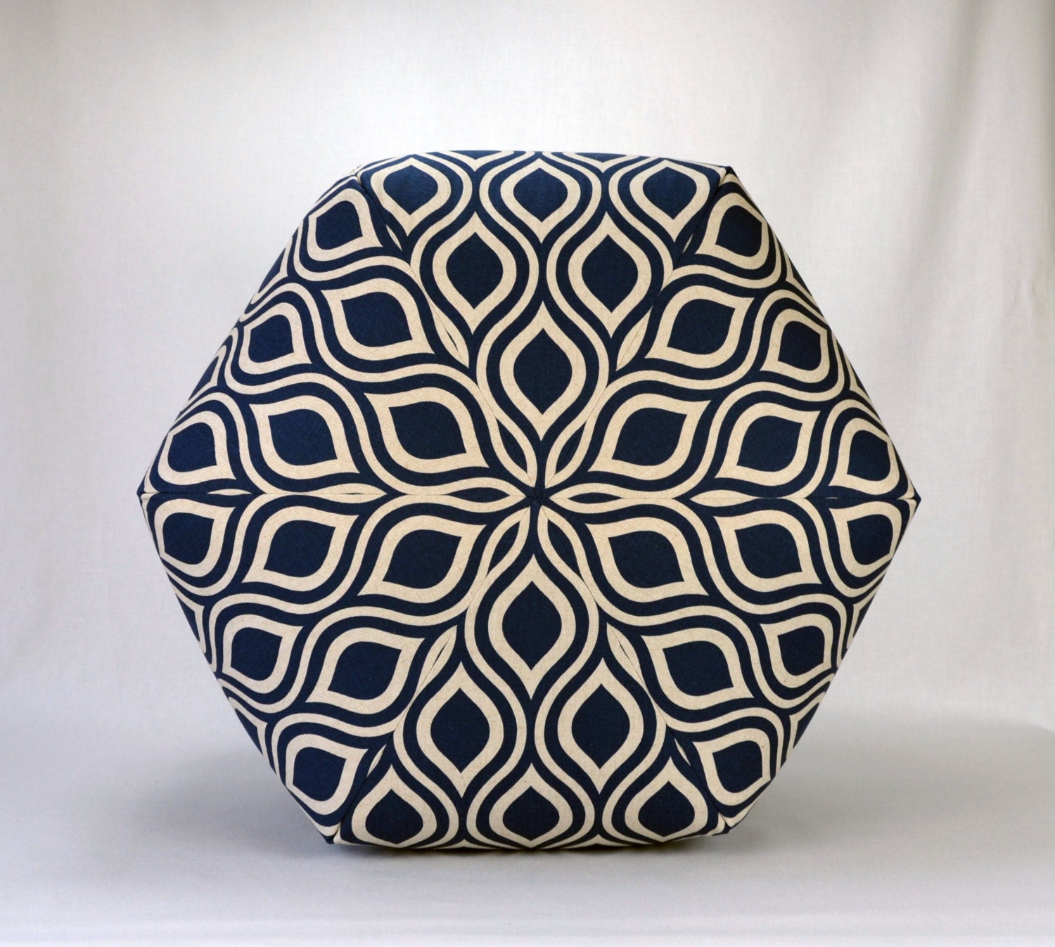 24"  Wide By 15" Tall Floor Ottoman Pouf Pillow Navy Indigo Blue Natural Laken-  Nicole Contemporary Modern Print