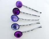 Purple Rhinestone Bobby Pins, 5 Silver Plated Hair Pins