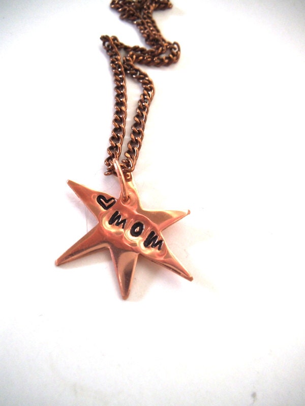 Metal Stamped Minimalist MOM Copper Star Necklace, Personalized Jewelry, Mother's Day Gift