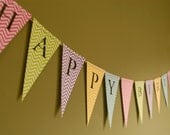 Happy Birthday Banner -Personalized Bunting (Sign, Flags, Pennants) in pastel and neon colors with chevron. Perfect for Party Decoration
