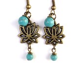 Namaste Earrings Bohemian Yoga Jewelry Lotus Turquoise Gemstone Spiritual Unique Gift for Her Mothers Day Under 20 Item Y70