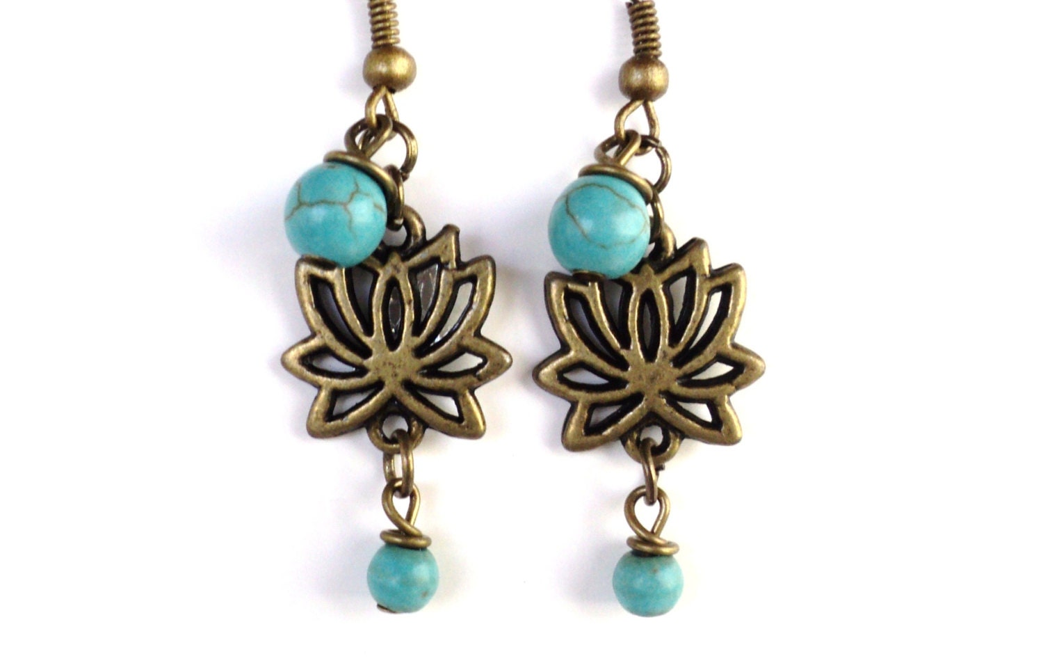 Namaste Earrings Bohemian Yoga Jewelry Lotus Turquoise Gemstone Spiritual Unique Gift for Her Mothers Day Under 20 Item Y70