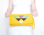 Geometric yellow felt clutch bag