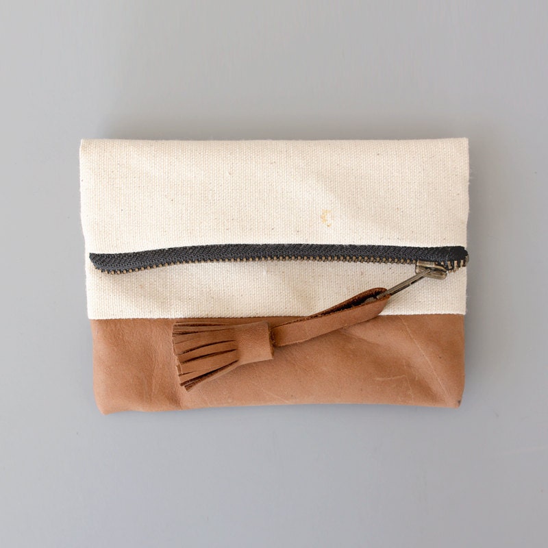 Raw Canvas and Leather Pouch