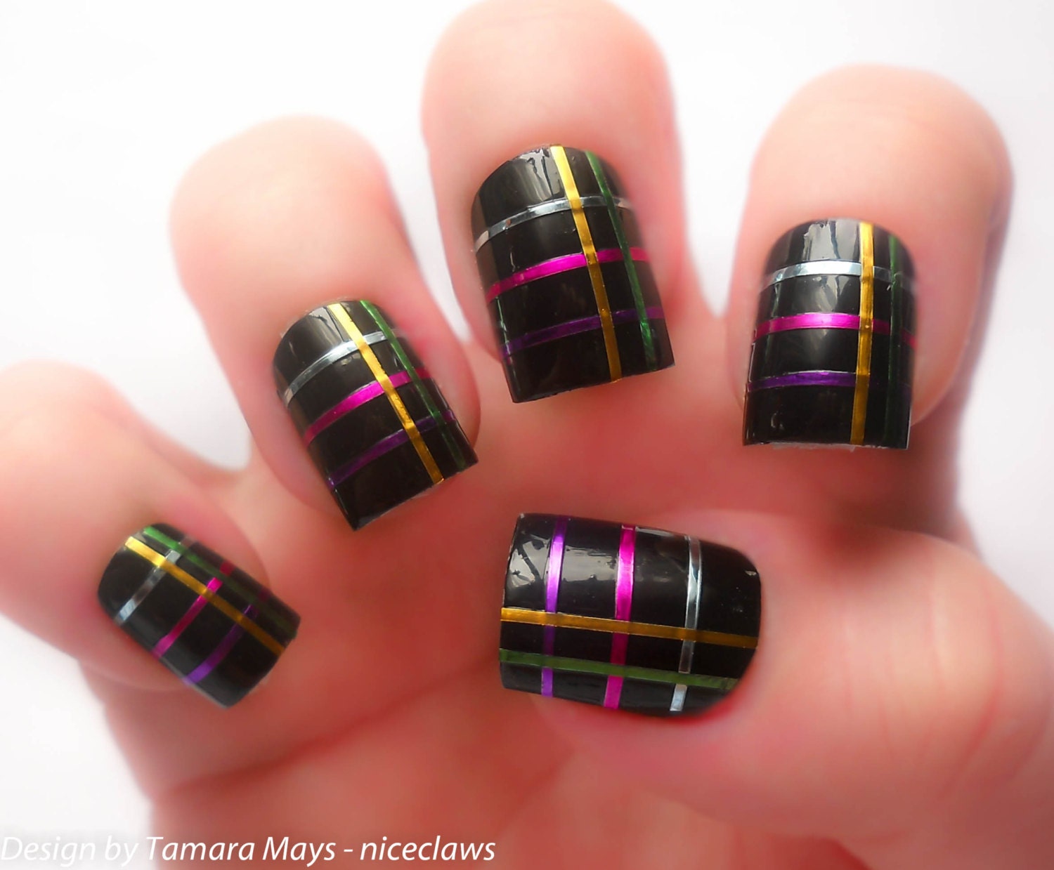 Fake Nails Black 80's Retro Rocker
