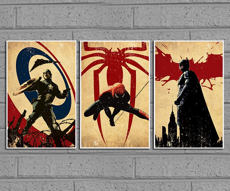 Superheroes Series A  - Batman Captain America and Spiderman 11X17 Poster Set