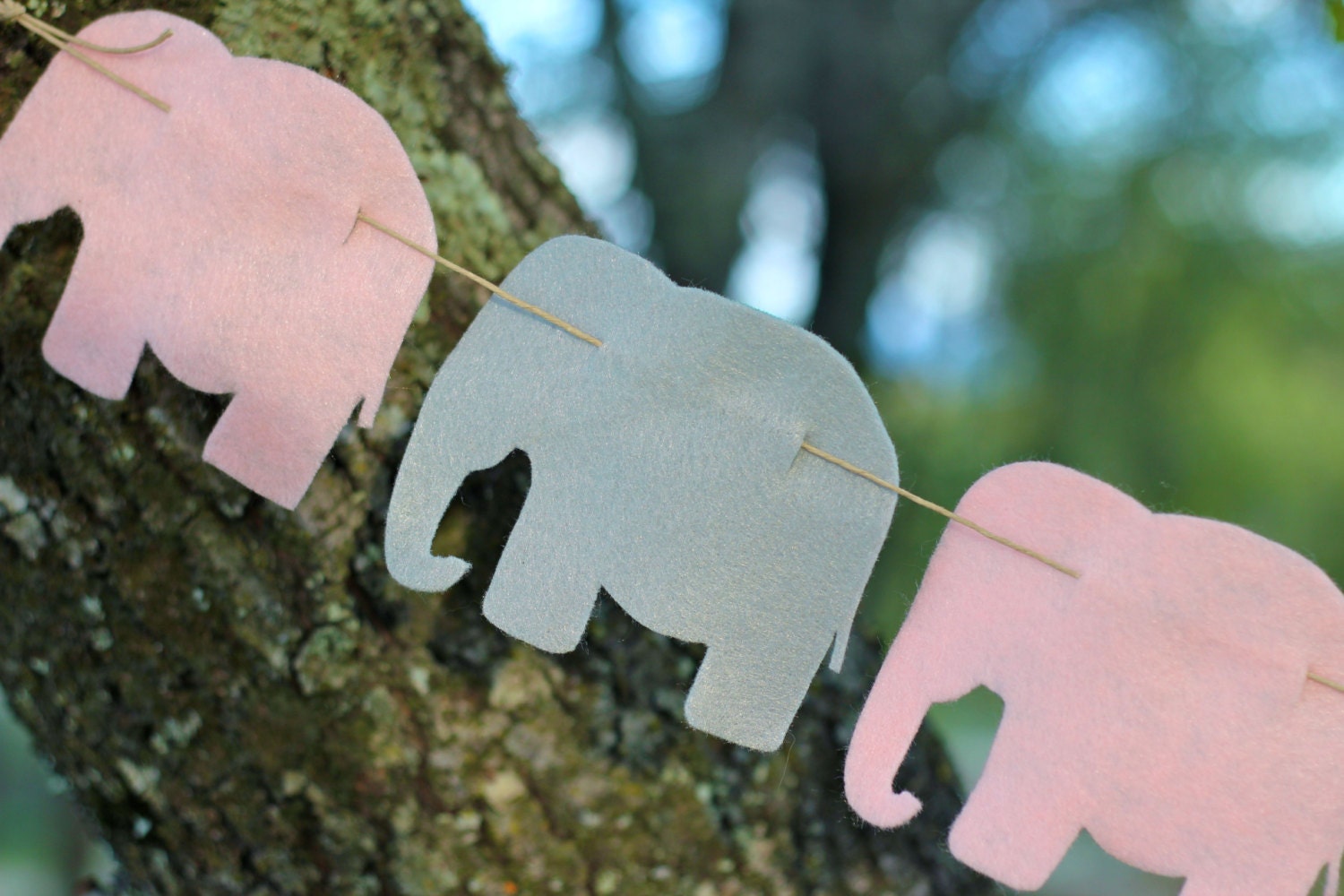 Light Pink and Gray Elephant Garland for Baby Girl Nursery or Baby Shower