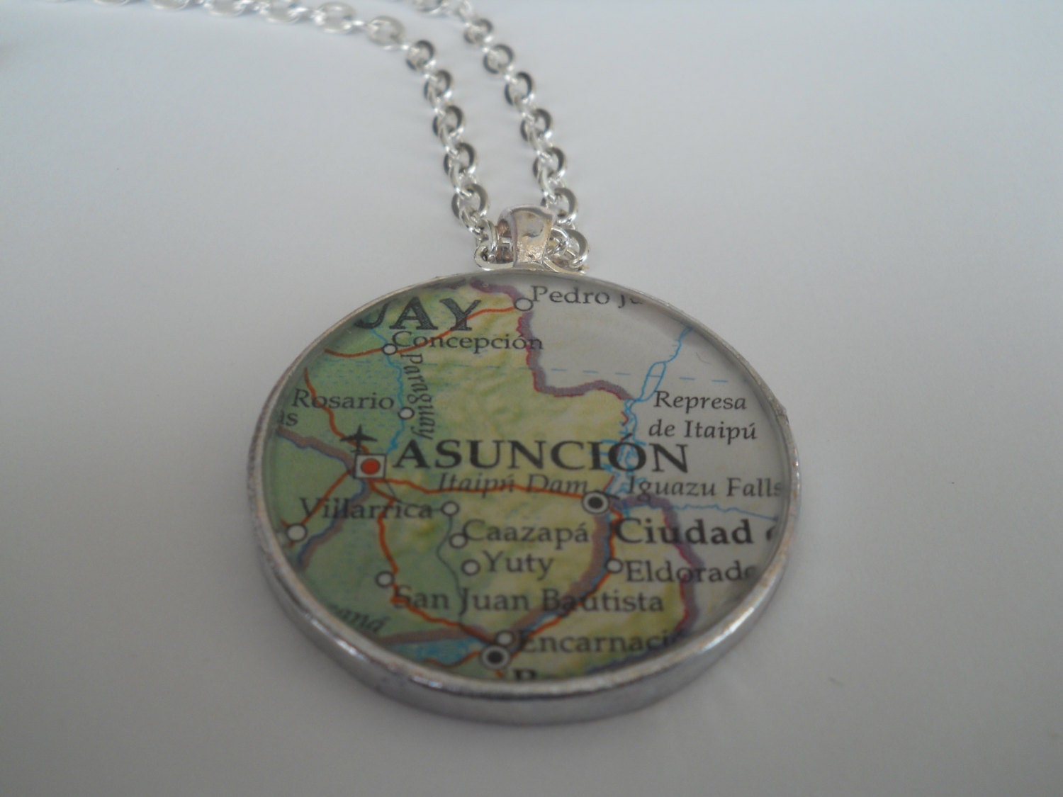 Home. Birth. Adoption. Military. Travel. School. Large Silver Necklace World Map of Any Location Round 1.5" Pendant