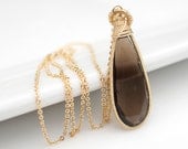 Smokey Quartz Pendant Necklace, Bezel Set Necklace, Bridal Jewelry, Gemstone Necklace