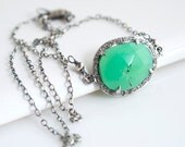 Chrysoprase Pendant Necklace, Chrysoprase Necklace, Diamond Necklace, Gemstone Necklace, Green Necklace