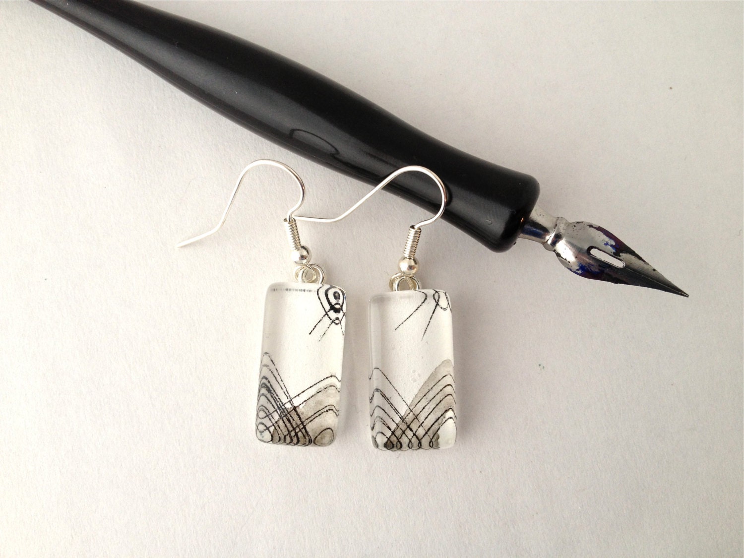 Abstract Black Ink - Wearable Artwork Earrings  - Original Ink Paintings - One of a Kind