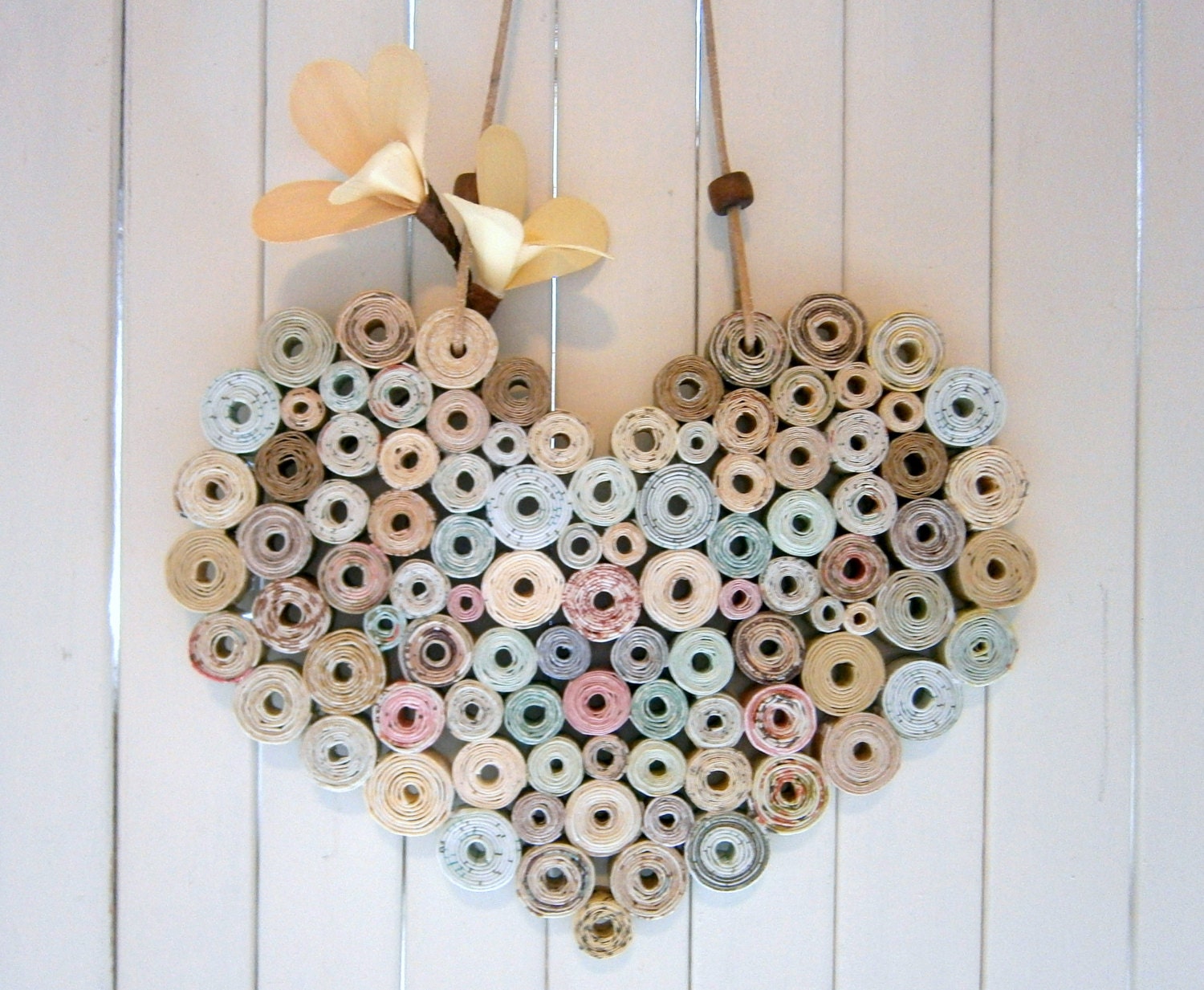 Recycled Paper Heart, Neutral/Natural  Shades, Handmade, lg