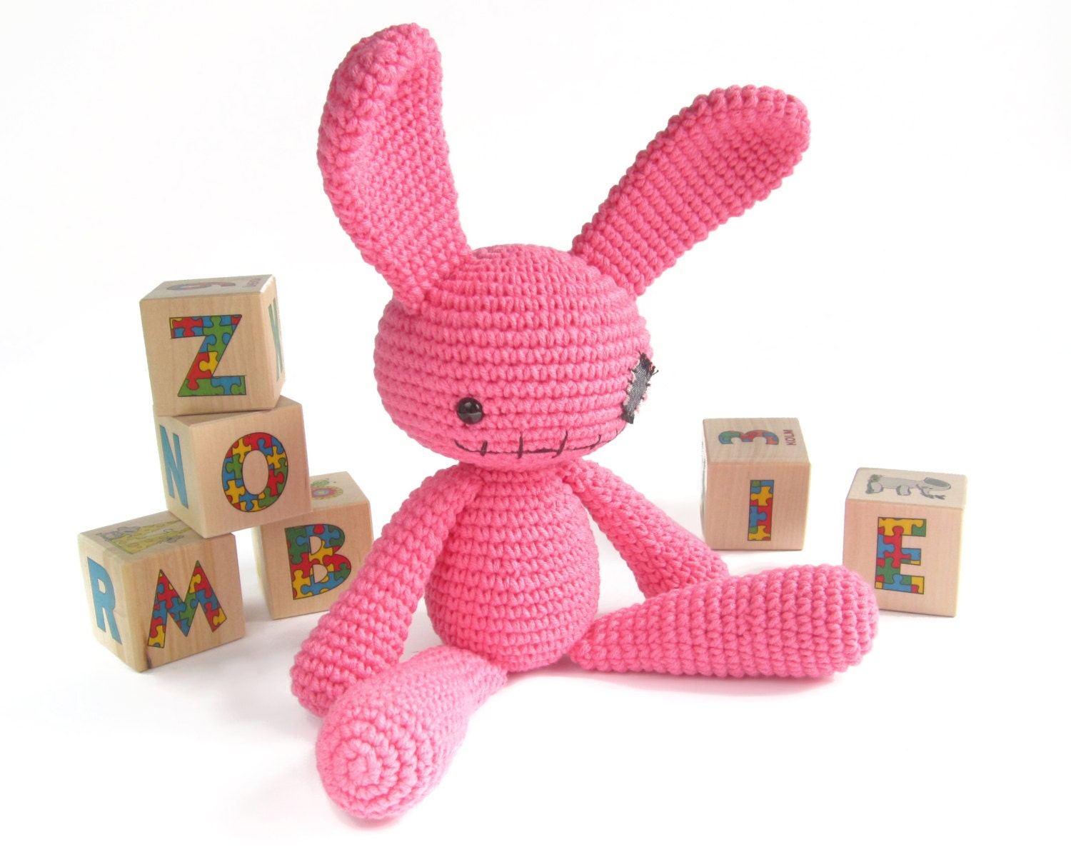 Zombie bunny - Crochet toy rabbit - Amigurumi - Stuffed toy - Halloween - Undead soft toy - Cotton blend - Pink, bright, colorful