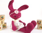 Amigurumi rabbit - Bunny in a cotton dress - Crochet stuffed animal - Cute toy - Baby shower gift - Purple, pink and cream