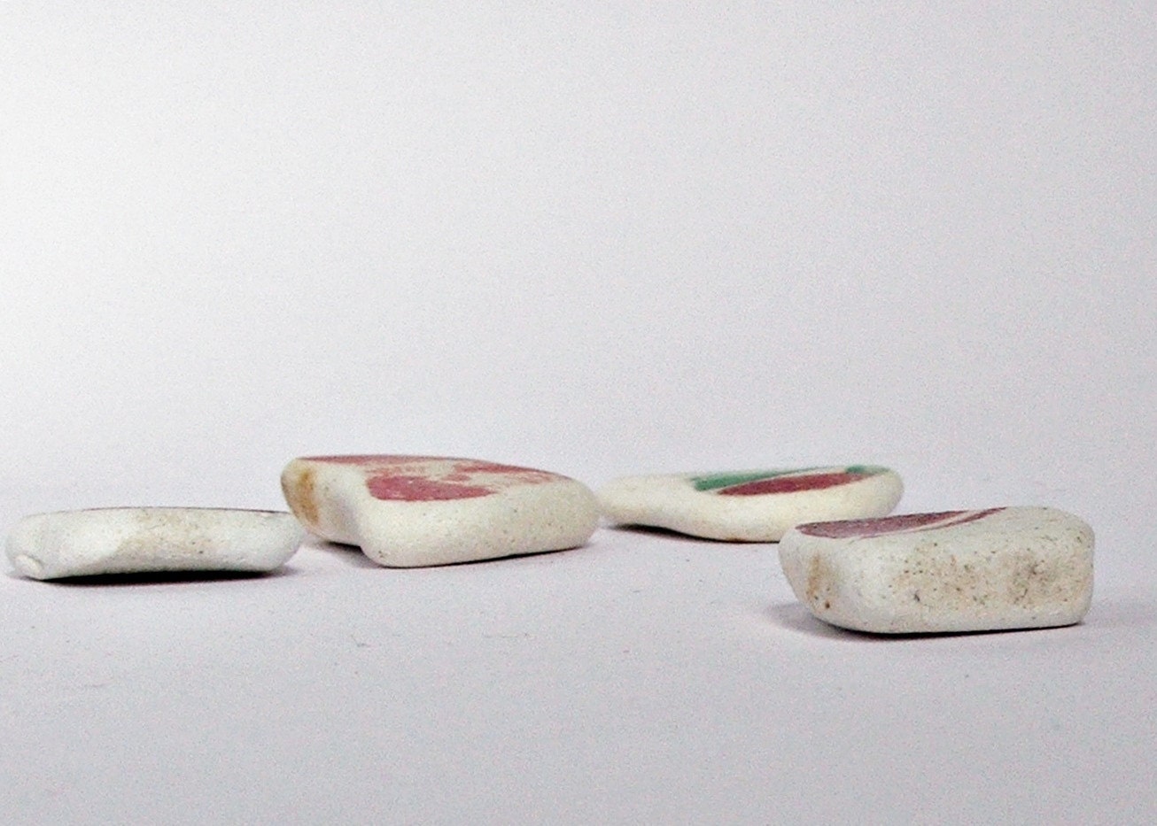 Sea Pottery Shards Genuine Beach China Berry Red Green and White Antique Ceramic Ocean