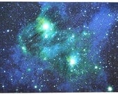 Astronomy Fabric Bright Lights Blue Green 27 x 17 inches on Cotton Sateen Fabric