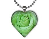 Light Green Rose Heart Shape Glass Pendant