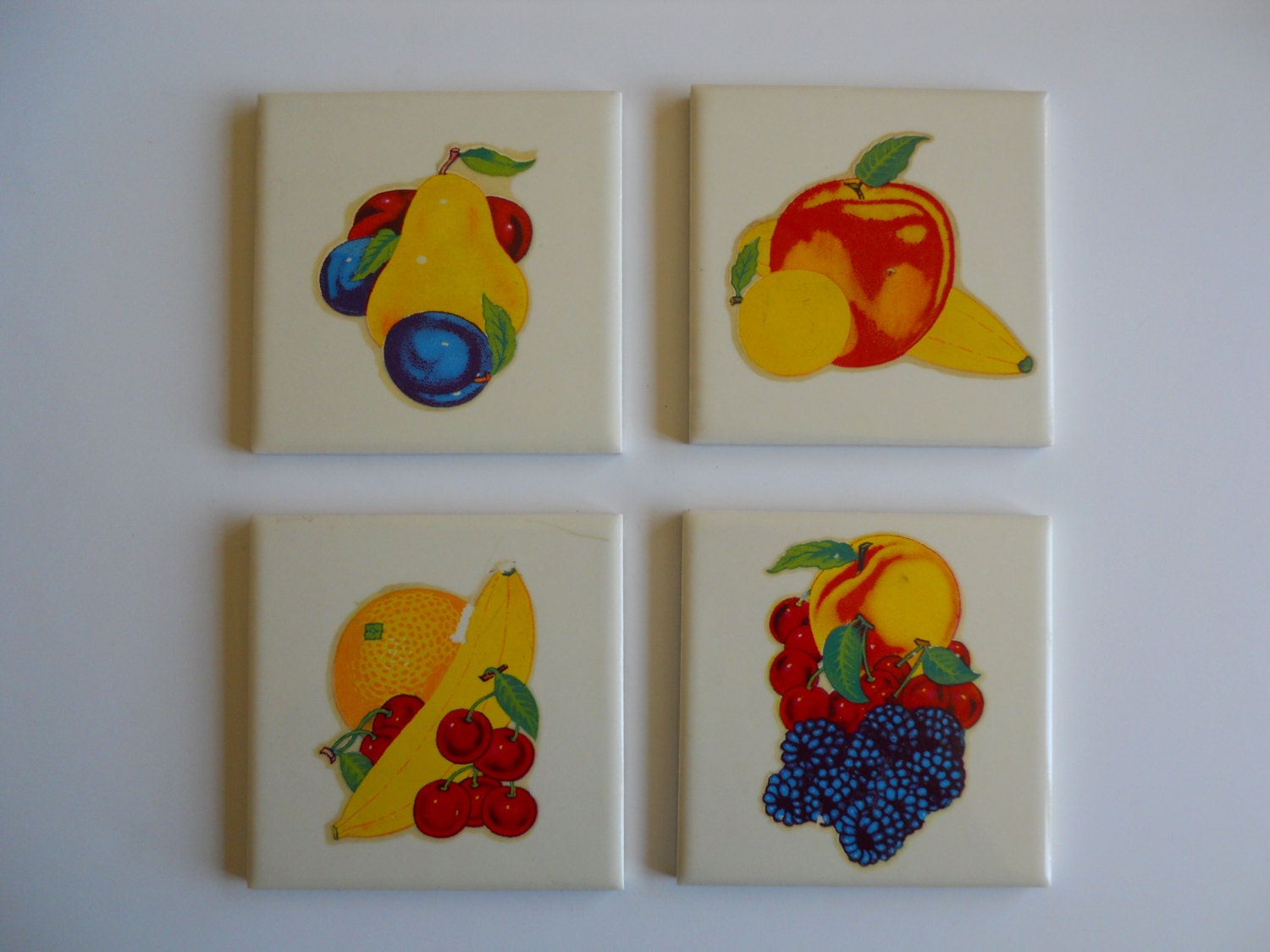 Vintage ceramic kitchen tiles with decals 1950s