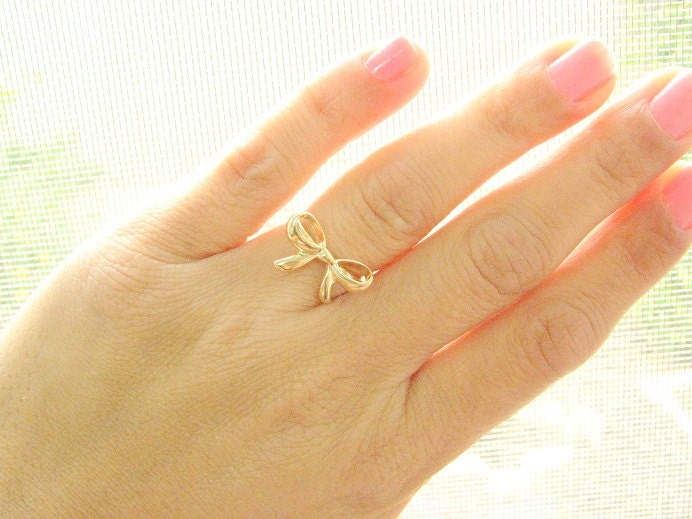 forget me knot ring, Bow ring, gold ring, thin delicate ring, best friends ring, size 6
