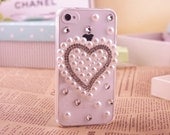 valentine's day gift sweet heart iphone 4 case iphone 4s case iphone 5 case bling bling pearl crystal case