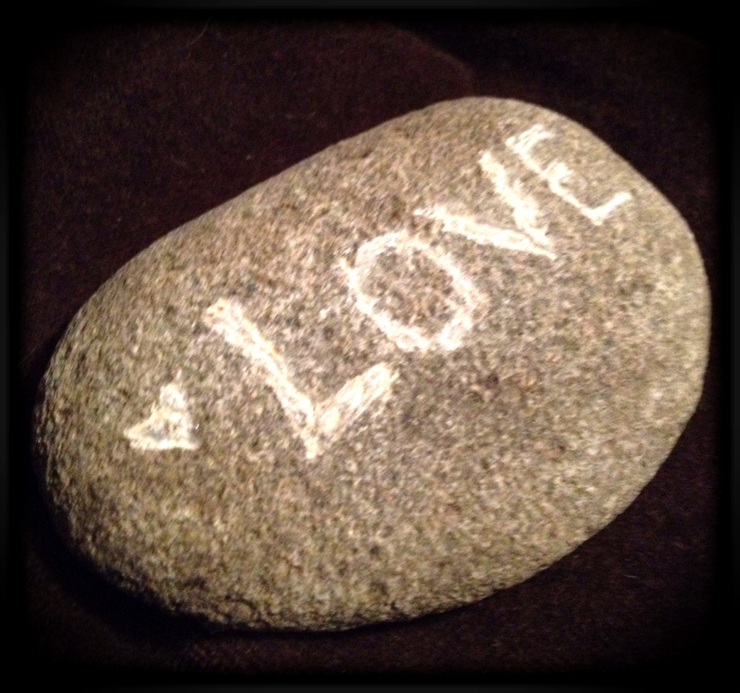 Rustic Carved River Stone LOVE