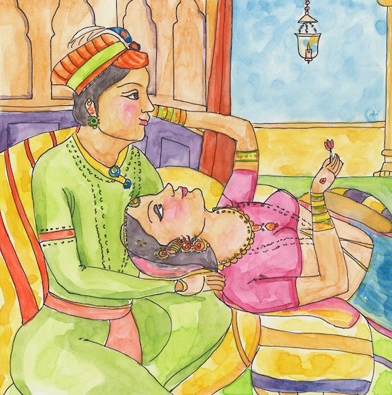 Valentines day art. Love Illustration. Couples. Pink. Red. Whimsical. Ink and watercolor