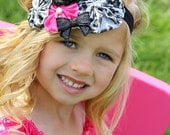 Hot Pink Black Grey Leopard --  Couture Band -- Handmade Boutique Hair Clip