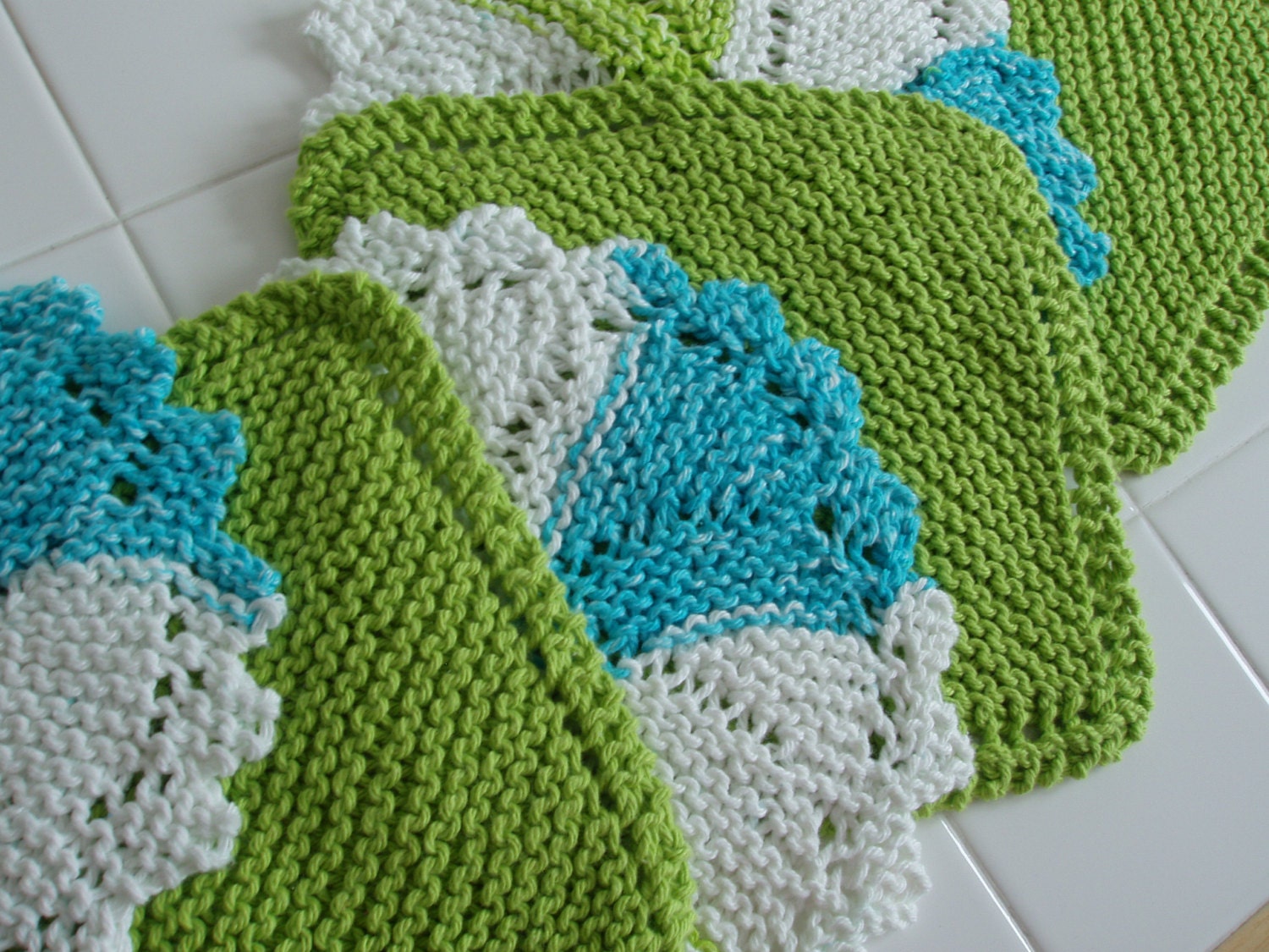 Spring Rain, Set of Six Dishcloths, Handknit, Cotton, Dish cloth, Wash cloth, Kitchen, Dishes, Gift